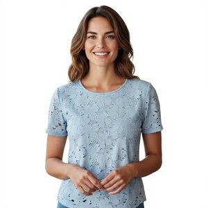 Ann Taylor Sky Blue Lace Short Sleeve Top